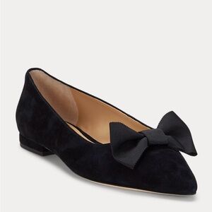 Ralph Lauren Elegant Black Suede Bow Flats
